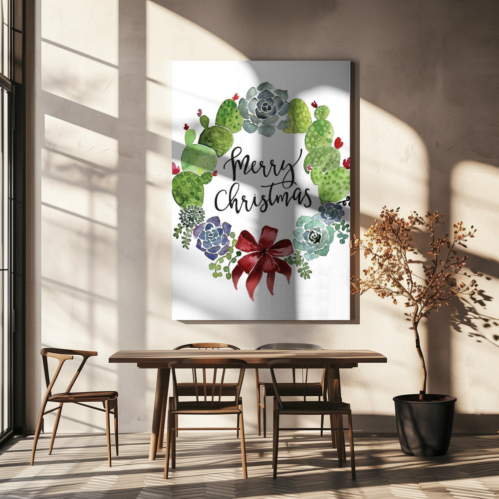 Décoration murale Couronne de Noël cactus et plantes grasses joyeux Noël