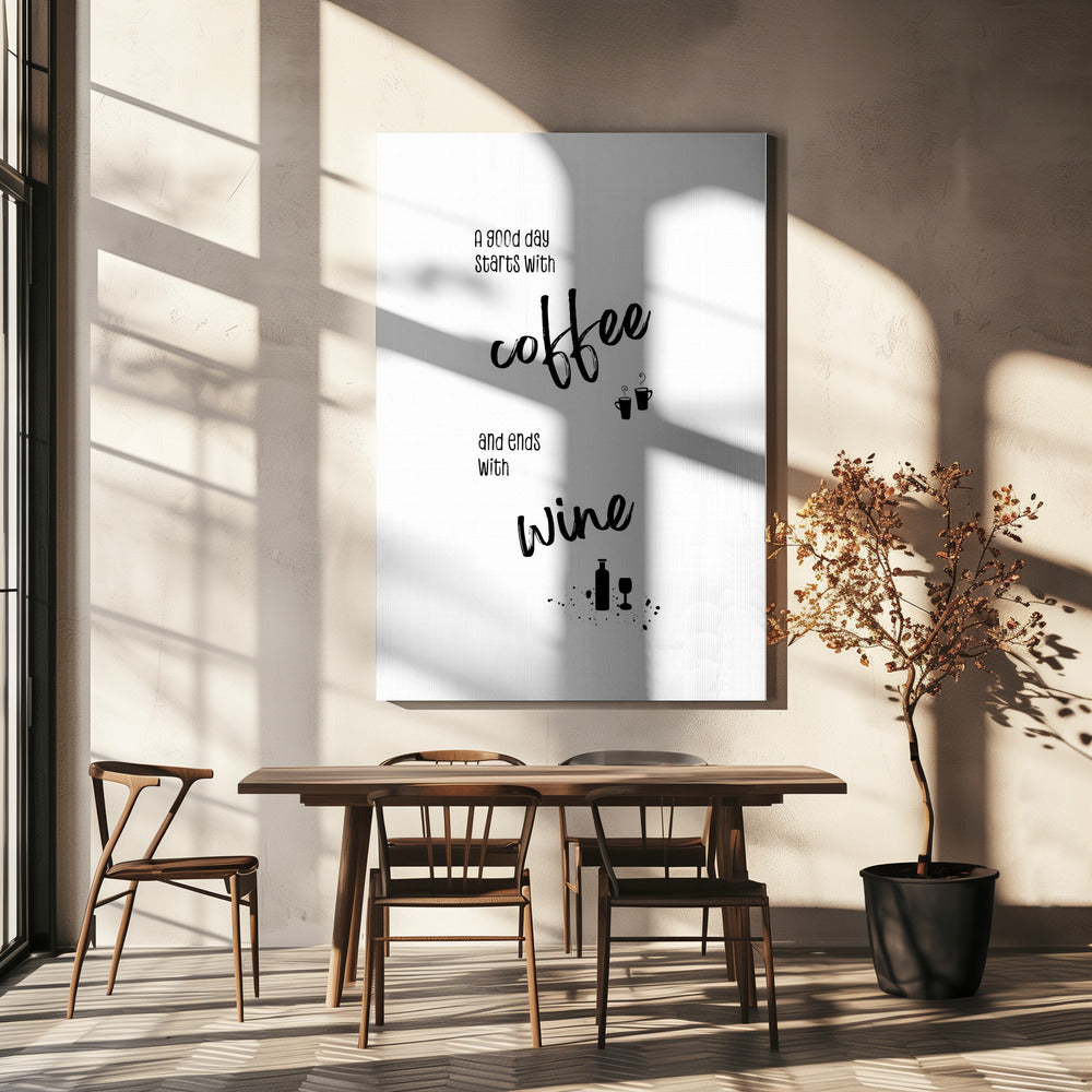 Décoration murale Une bonne journée commence avec un café et se termine avec un verre de vin