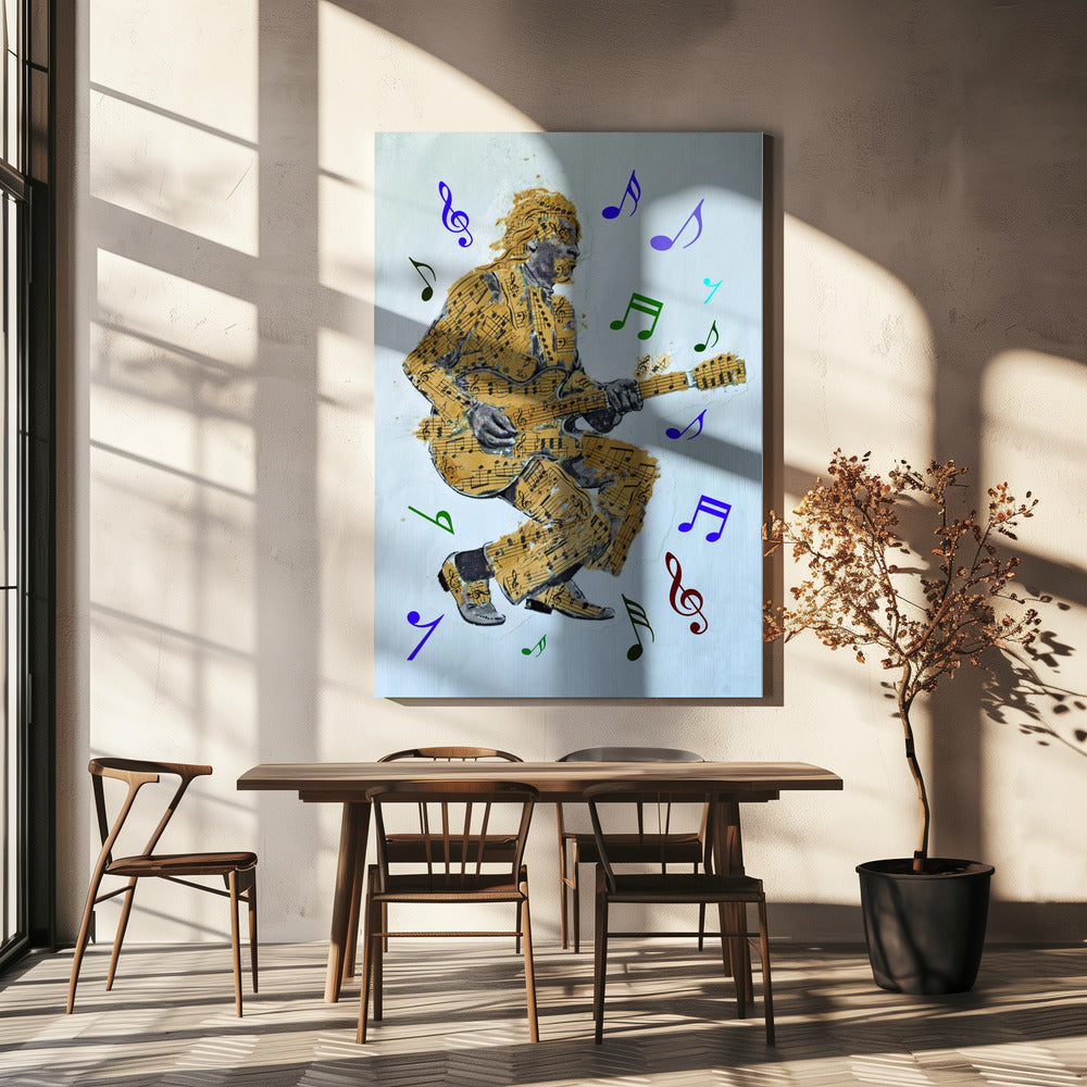 Impression sur toile Guitariste Notes de musique Art mural