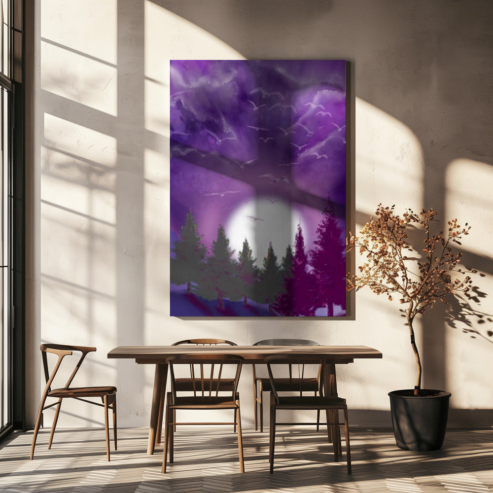 Décoration murale LUNE DANS UN CIEL VIOLET Impression sur toile