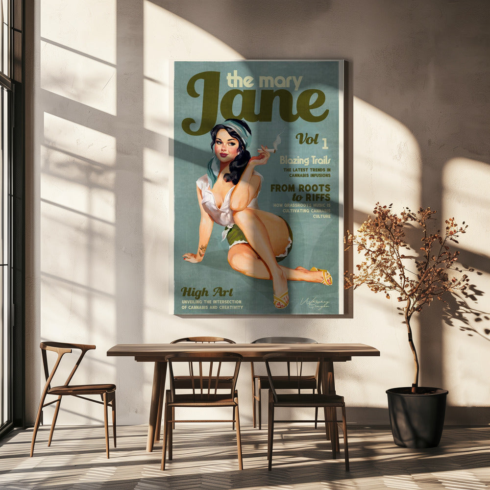 Art mural Mary Jane Rétro Vintage Pin-up Cannabis Art