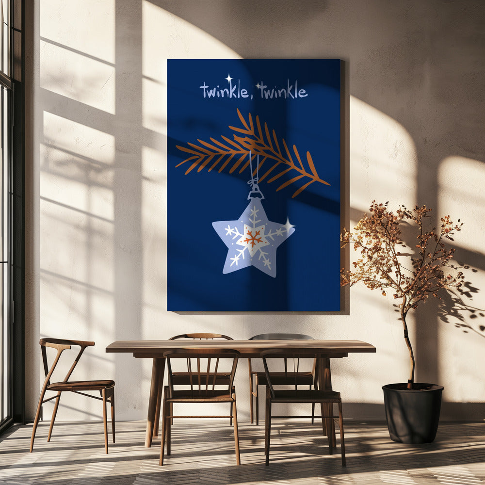 Décoration murale Étoile de Noël bleue scintillante et joyeuse - Impression sur toile