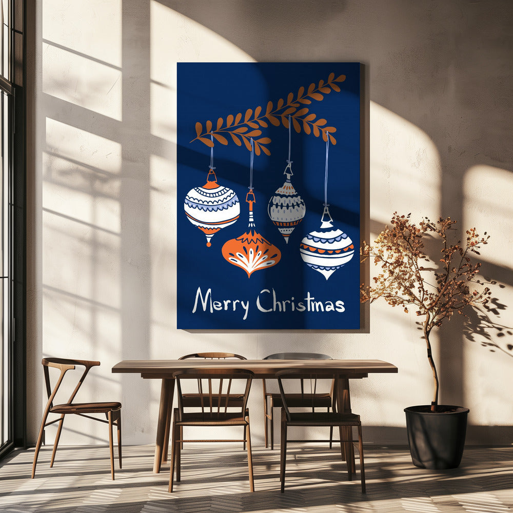 Art mural Petites boules de Noël bleues et joyeuses Tableau sur toile