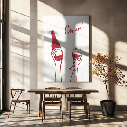 Décoration murale Illustration et texte « Cheers » (noir et blanc)