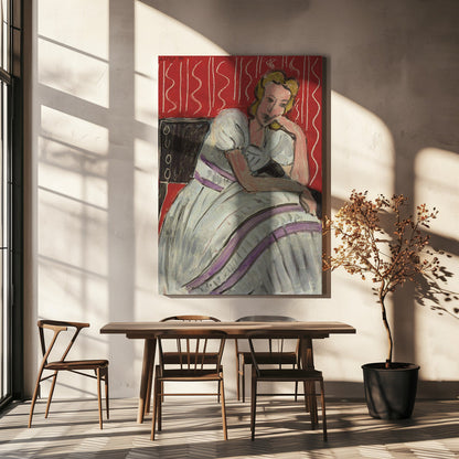 Tableau mural Jeune femme assise en robe grise