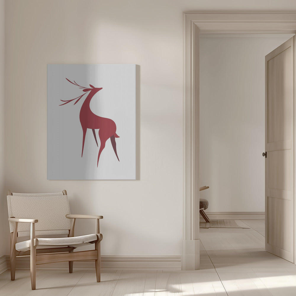 Art mural Cerf rétro stylisé (rouge)