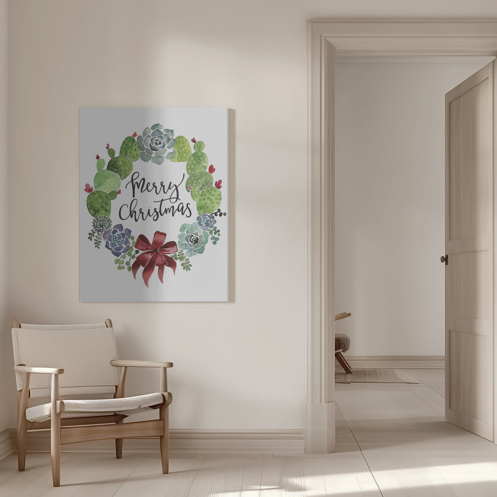 Décoration murale Couronne de Noël cactus et plantes grasses joyeux Noël