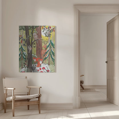 Décoration murale Forêt de Noël verte avec animaux Impression sur toile