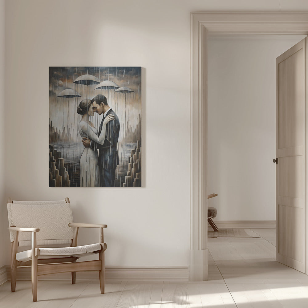 Un baiser sous les parapluies flottants - Décoration murale