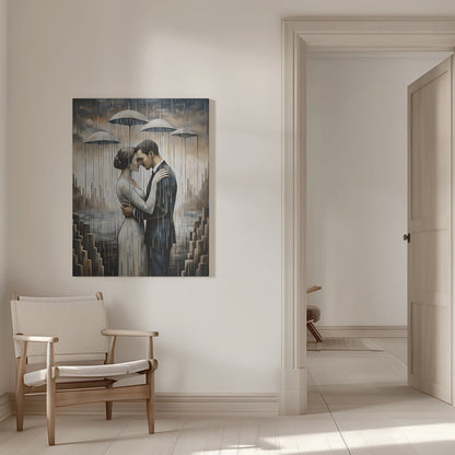 Un baiser sous les parapluies flottants - Décoration murale
