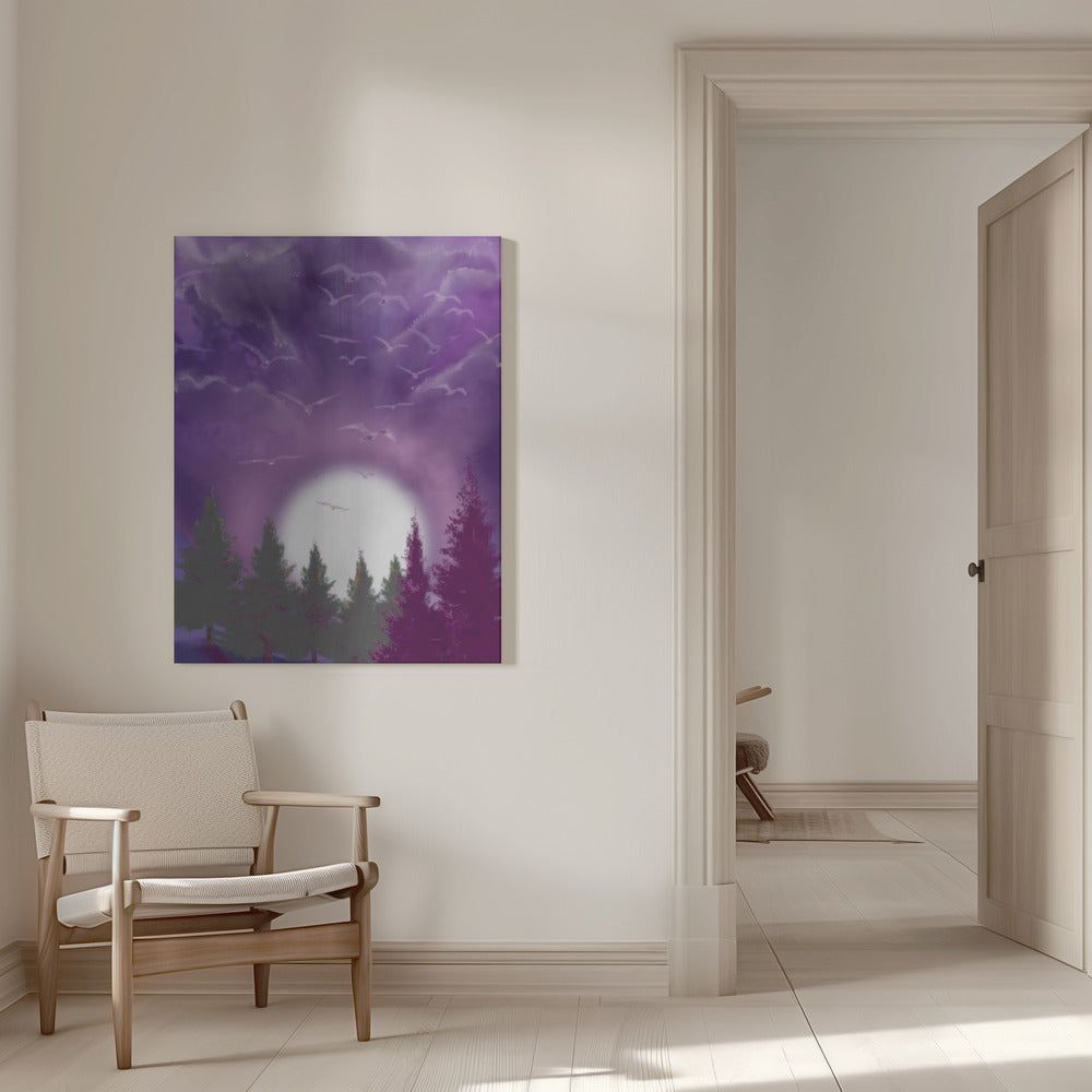 Décoration murale LUNE DANS UN CIEL VIOLET Impression sur toile
