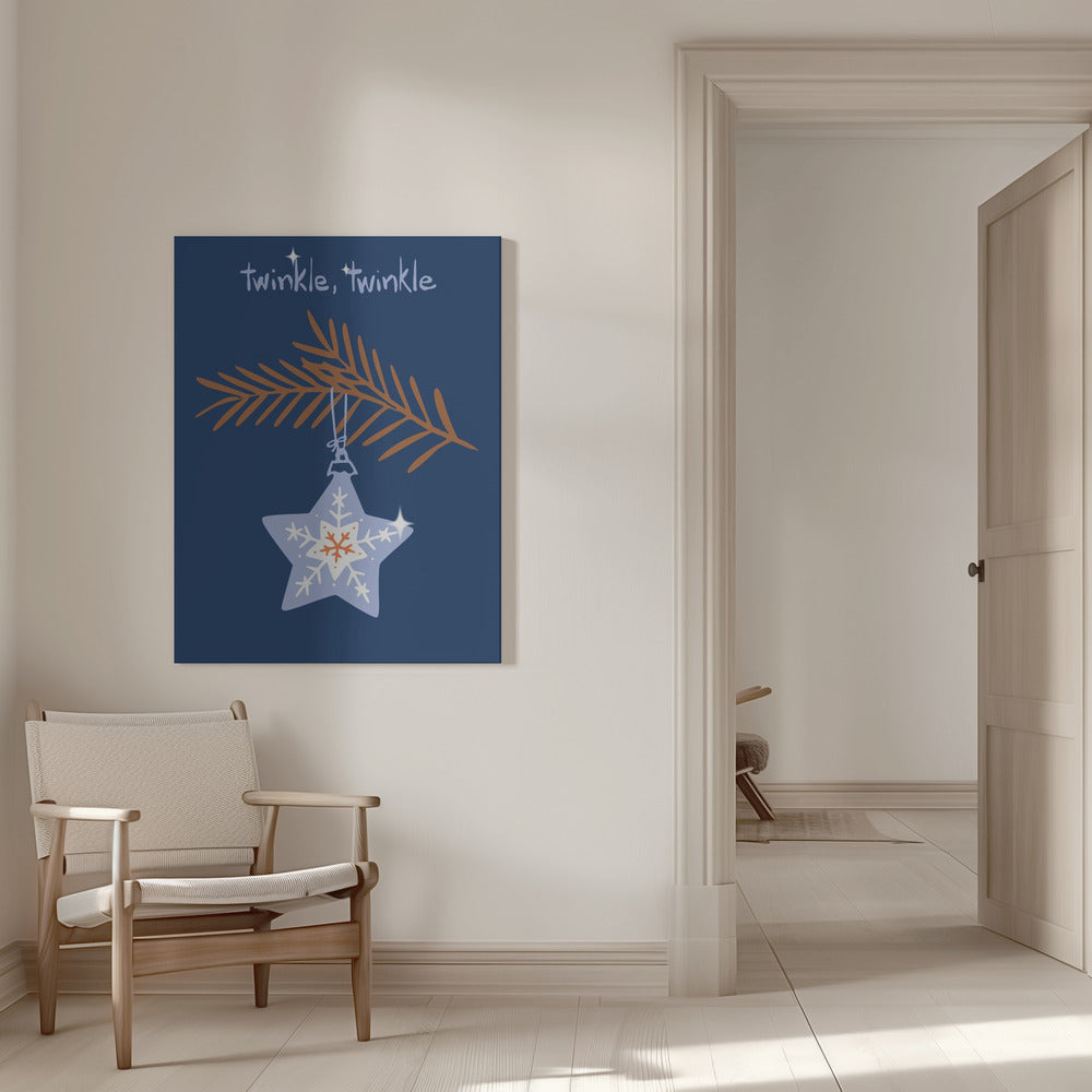 Décoration murale Étoile de Noël bleue scintillante et joyeuse - Impression sur toile