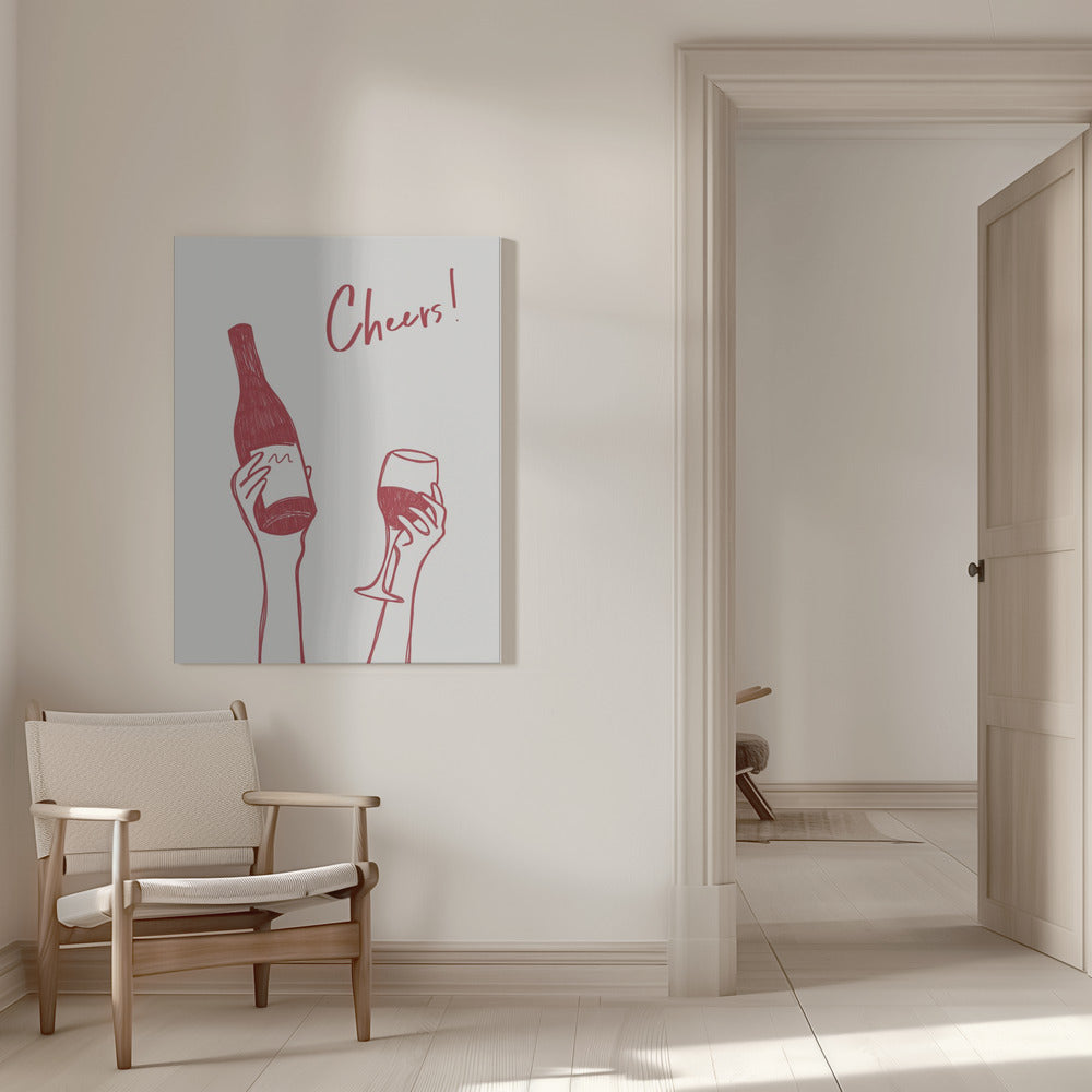 Décoration murale Illustration et texte « Cheers » (noir et blanc)