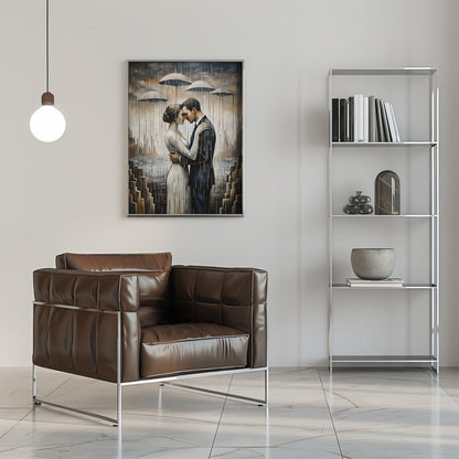 Un baiser sous les parapluies flottants - Décoration murale
