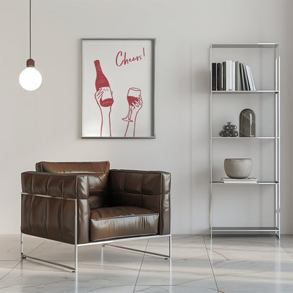 Décoration murale Illustration et texte « Cheers » (noir et blanc)