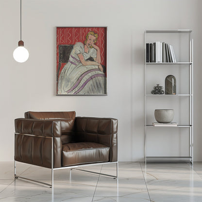 Tableau mural Jeune femme assise en robe grise