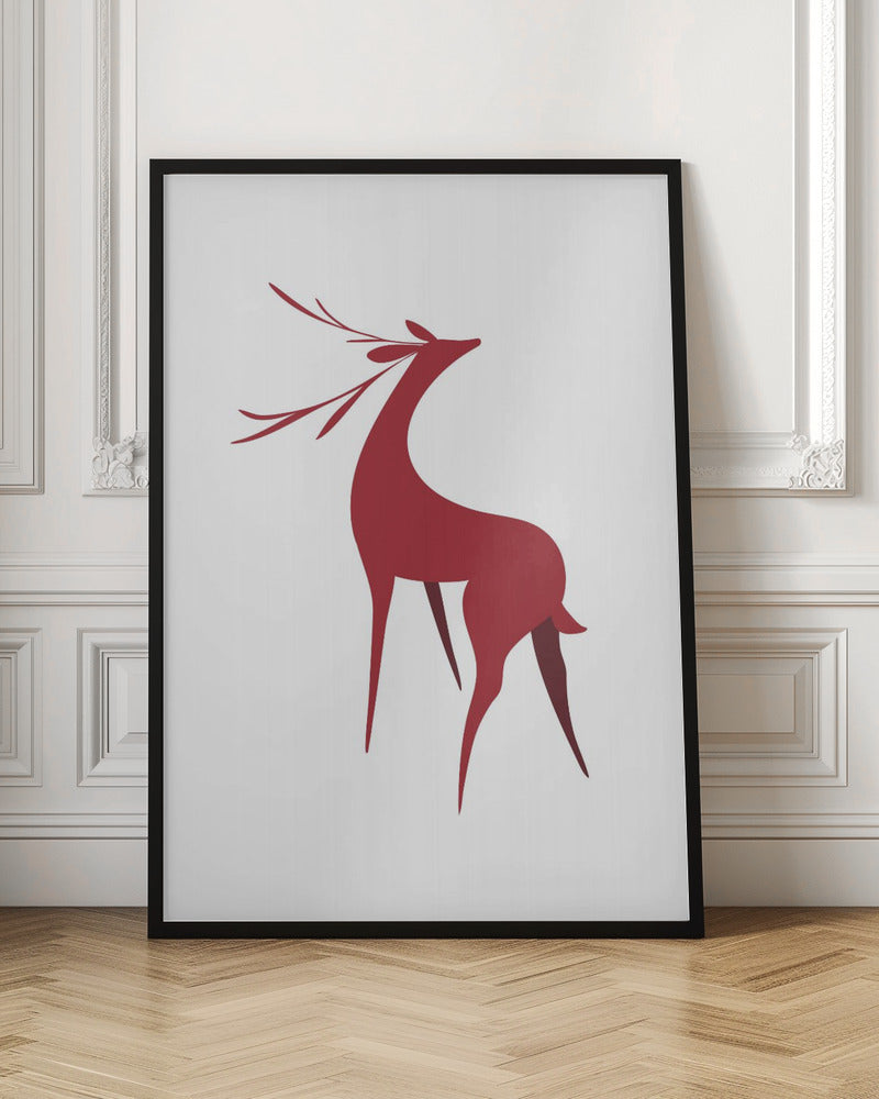 Art mural Cerf rétro stylisé (rouge)