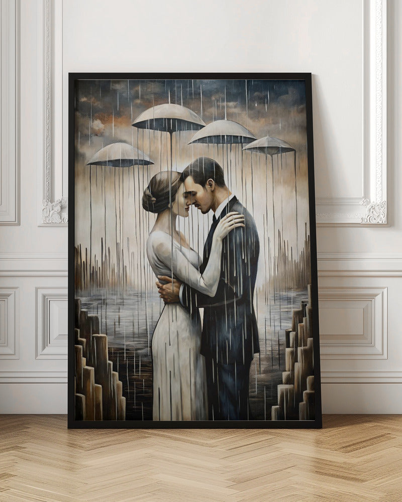 Un baiser sous les parapluies flottants - Décoration murale