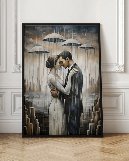 Un baiser sous les parapluies flottants - Décoration murale