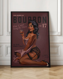 Art mural Babes of Bourbon Cant Touch This. Art sexy de fille Pin-Up rétro avec du whisky