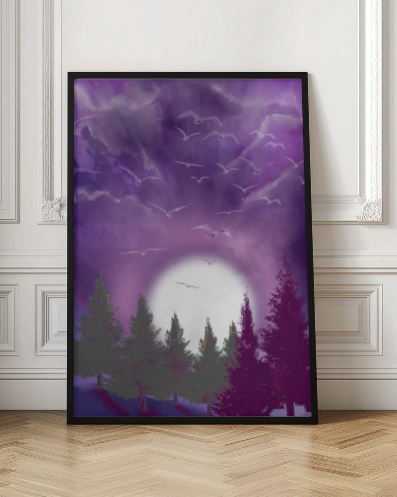 Décoration murale LUNE DANS UN CIEL VIOLET Impression sur toile