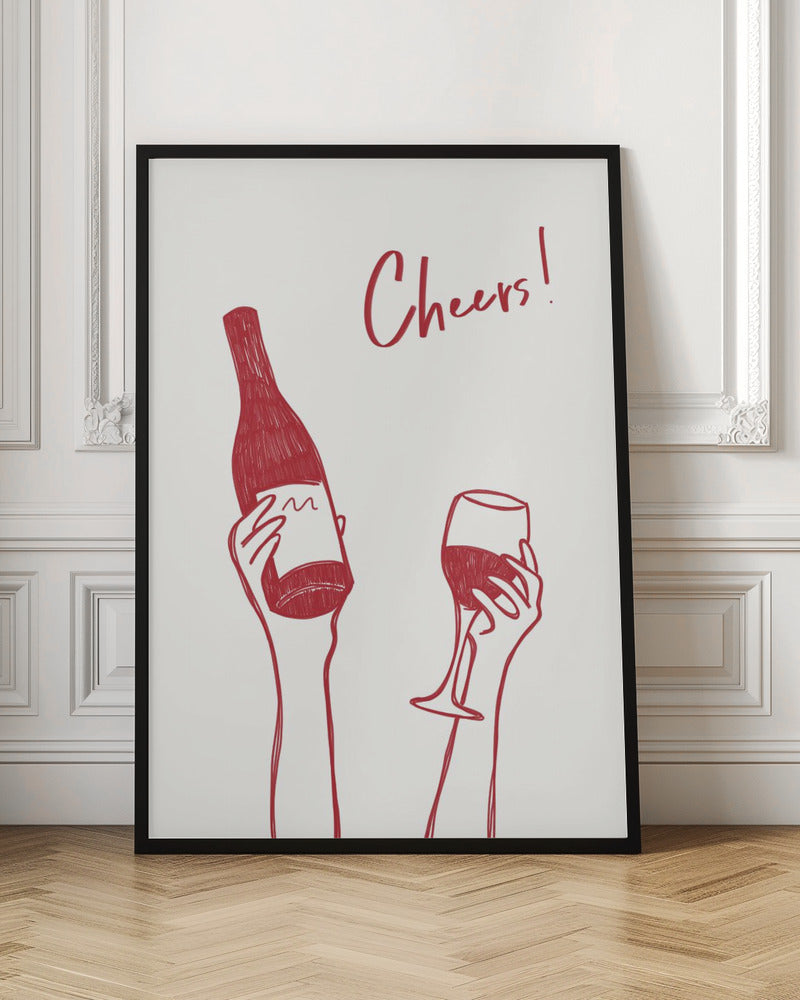 Décoration murale Illustration et texte « Cheers » (noir et blanc)