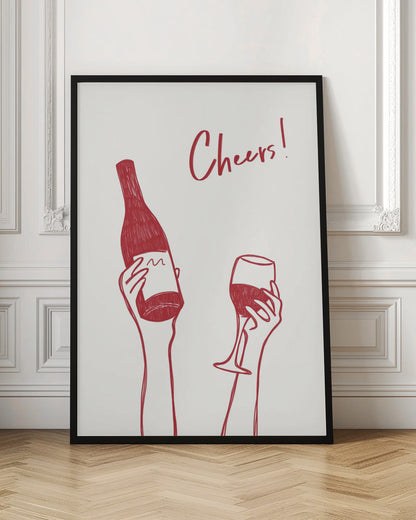 Décoration murale Illustration et texte « Cheers » (noir et blanc)