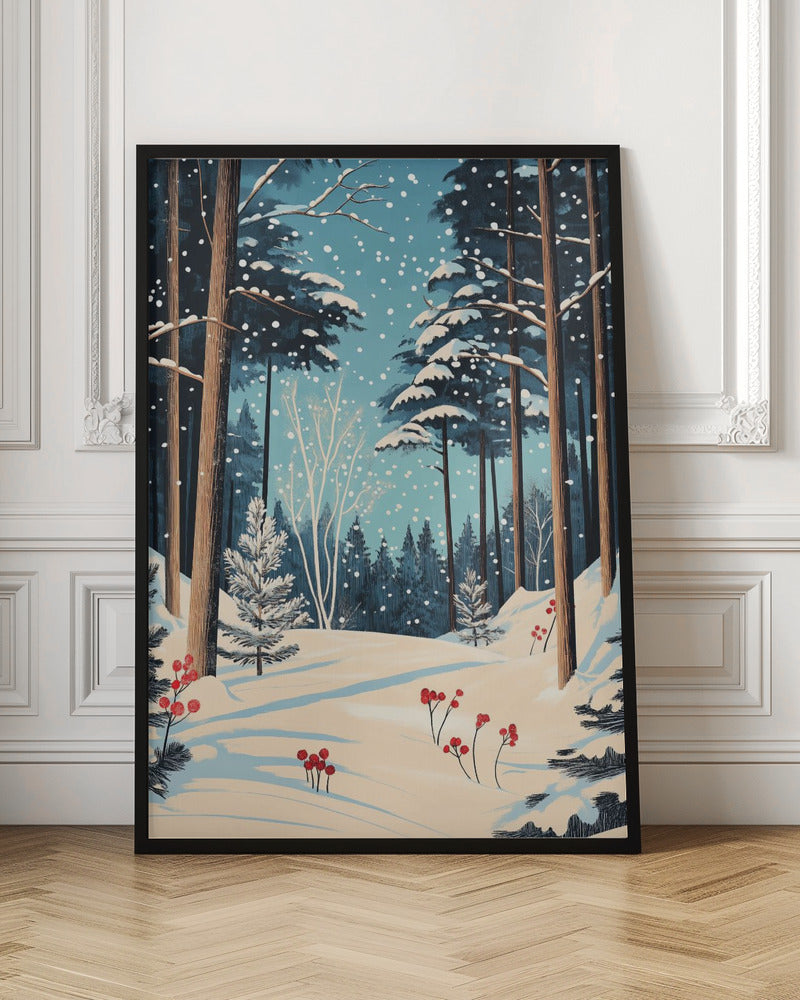 Décoration murale Noël Forêt enneigée Impression sur toile