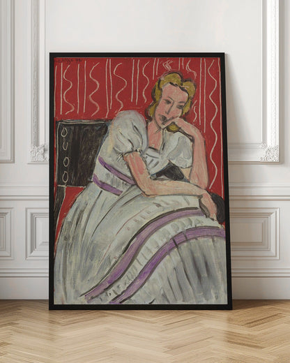 Tableau mural Jeune femme assise en robe grise