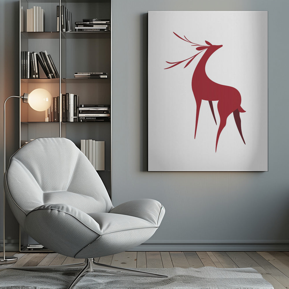 Art mural Cerf rétro stylisé (rouge)