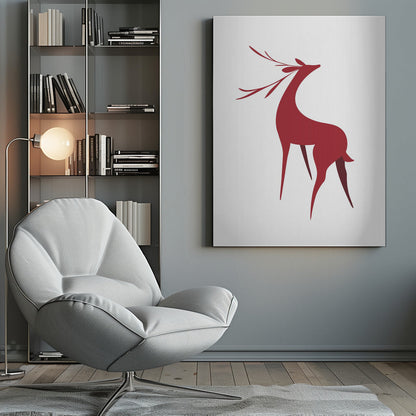 Art mural Cerf rétro stylisé (rouge)