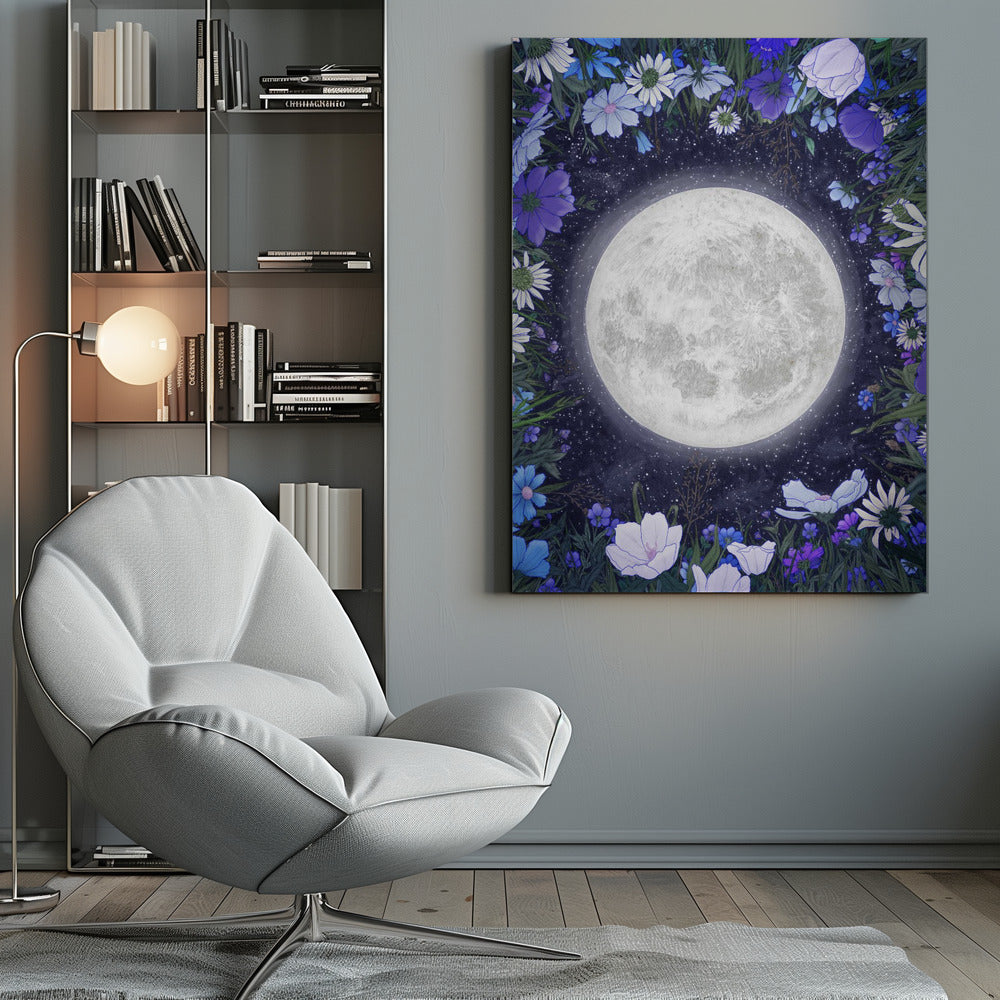 Art mural Minuit dans la prairie Bleu Original