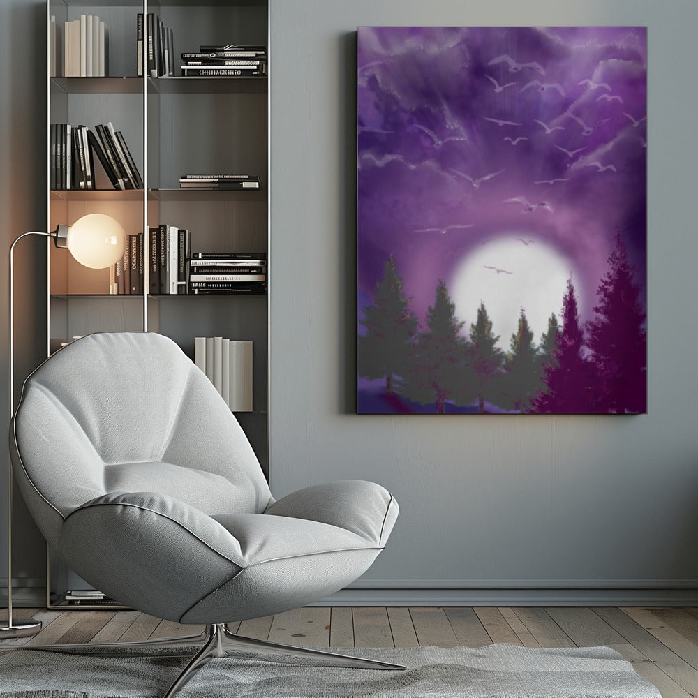 Décoration murale LUNE DANS UN CIEL VIOLET Impression sur toile
