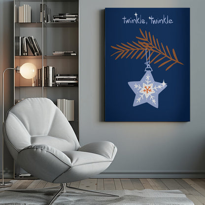 Décoration murale Étoile de Noël bleue scintillante et joyeuse - Impression sur toile