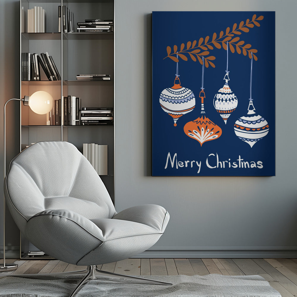 Art mural Petites boules de Noël bleues et joyeuses Tableau sur toile