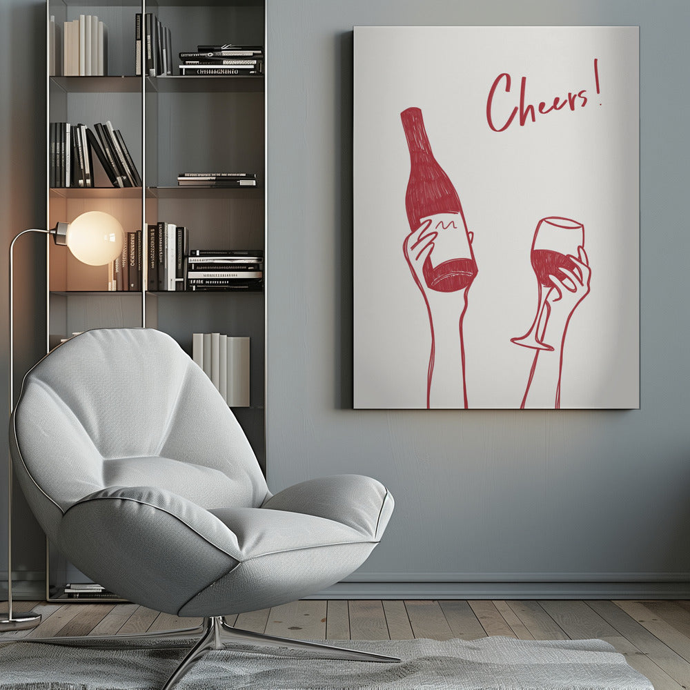 Décoration murale Illustration et texte « Cheers » (noir et blanc)