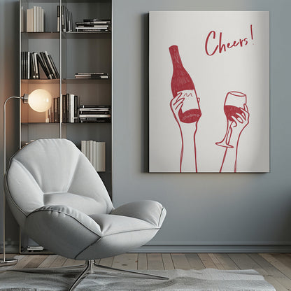 Décoration murale Illustration et texte « Cheers » (noir et blanc)