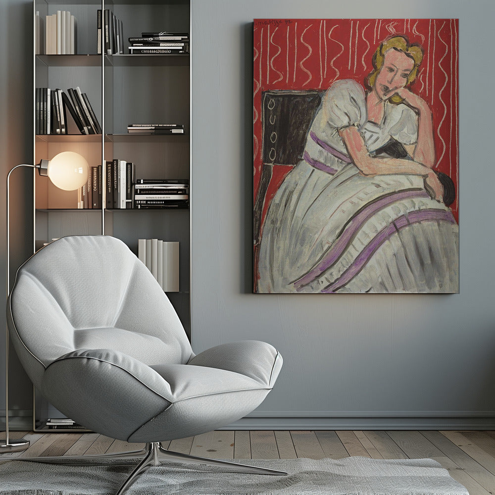 Tableau mural Jeune femme assise en robe grise