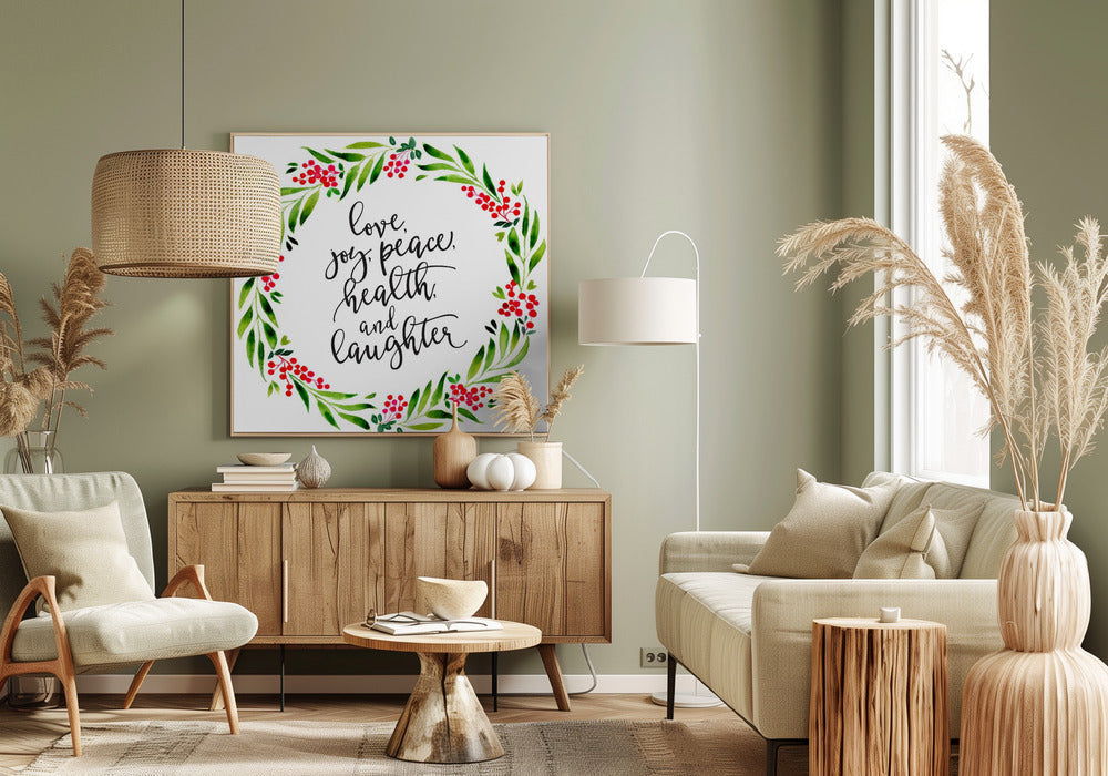 Décoration murale Couronne aquarelle avec vœux de fin d'année