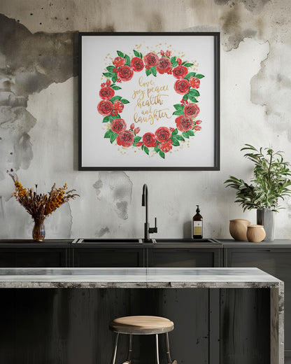 Décoration murale Couronne de vœux de roses rouges anglaises