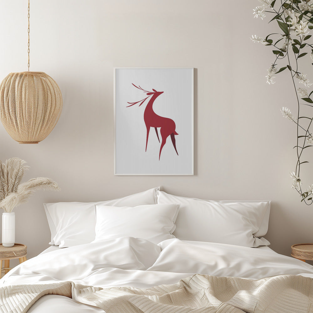 Art mural Cerf rétro stylisé (rouge)
