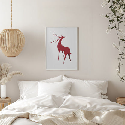 Art mural Cerf rétro stylisé (rouge)
