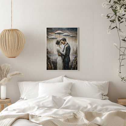 Un baiser sous les parapluies flottants - Décoration murale
