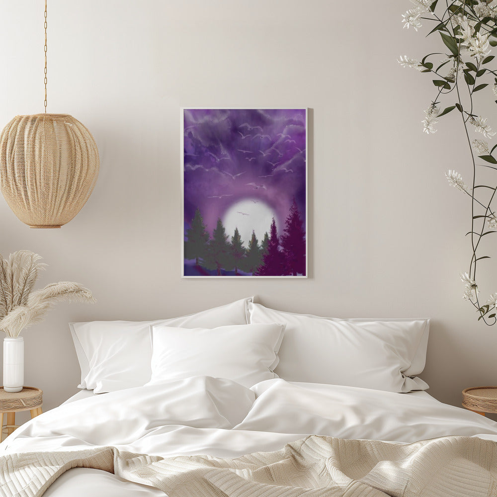 Décoration murale LUNE DANS UN CIEL VIOLET Impression sur toile