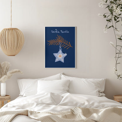 Décoration murale Étoile de Noël bleue scintillante et joyeuse - Impression sur toile