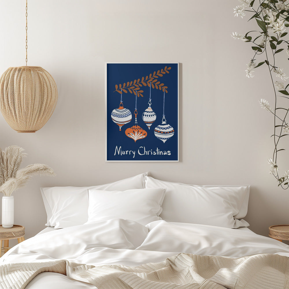 Art mural Petites boules de Noël bleues et joyeuses Tableau sur toile