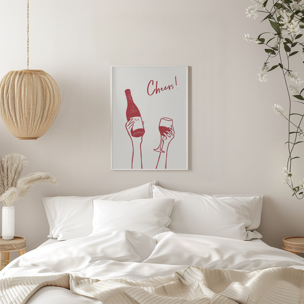 Décoration murale Illustration et texte « Cheers » (noir et blanc)