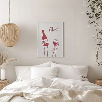 Décoration murale Illustration et texte « Cheers » (noir et blanc)
