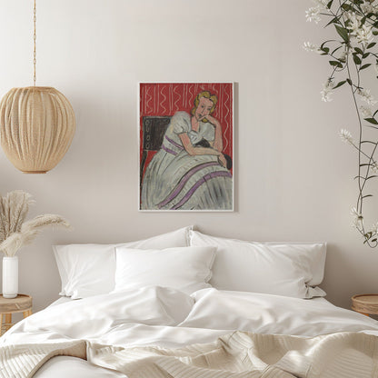 Tableau mural Jeune femme assise en robe grise