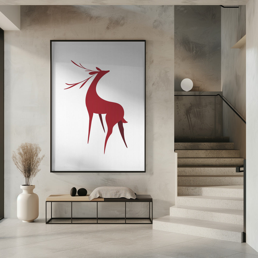 Art mural Cerf rétro stylisé (rouge)